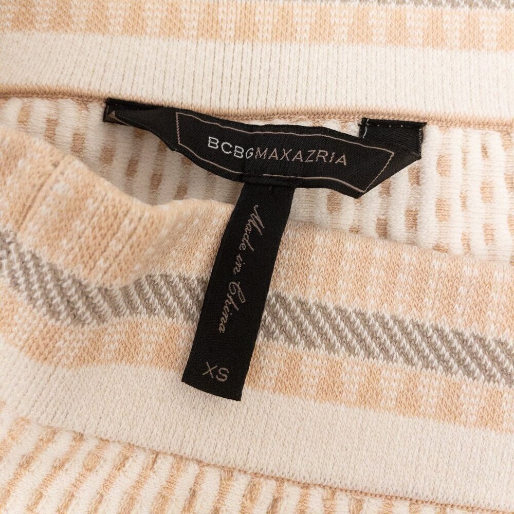 BCBGMAXAZRIA Striped Knit A-Line Skirt XS Beige White Stretchy Flared Style - Picture 3 of 4
